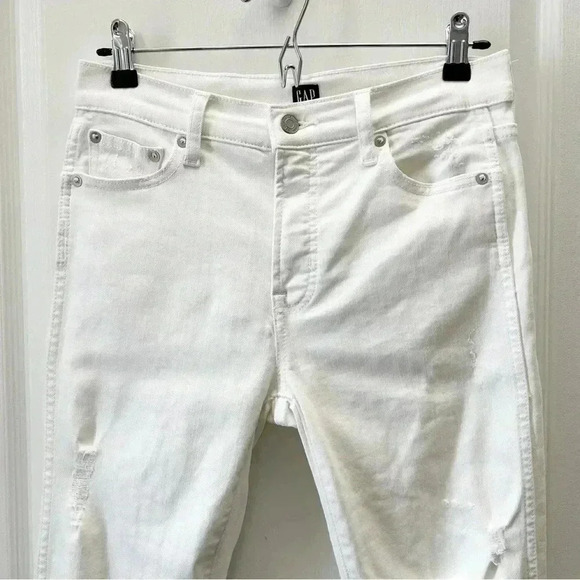 GAP High Rise Slim Straight Leg  Jeans Distressed White Denim Size 25 - Picture 9 of 16